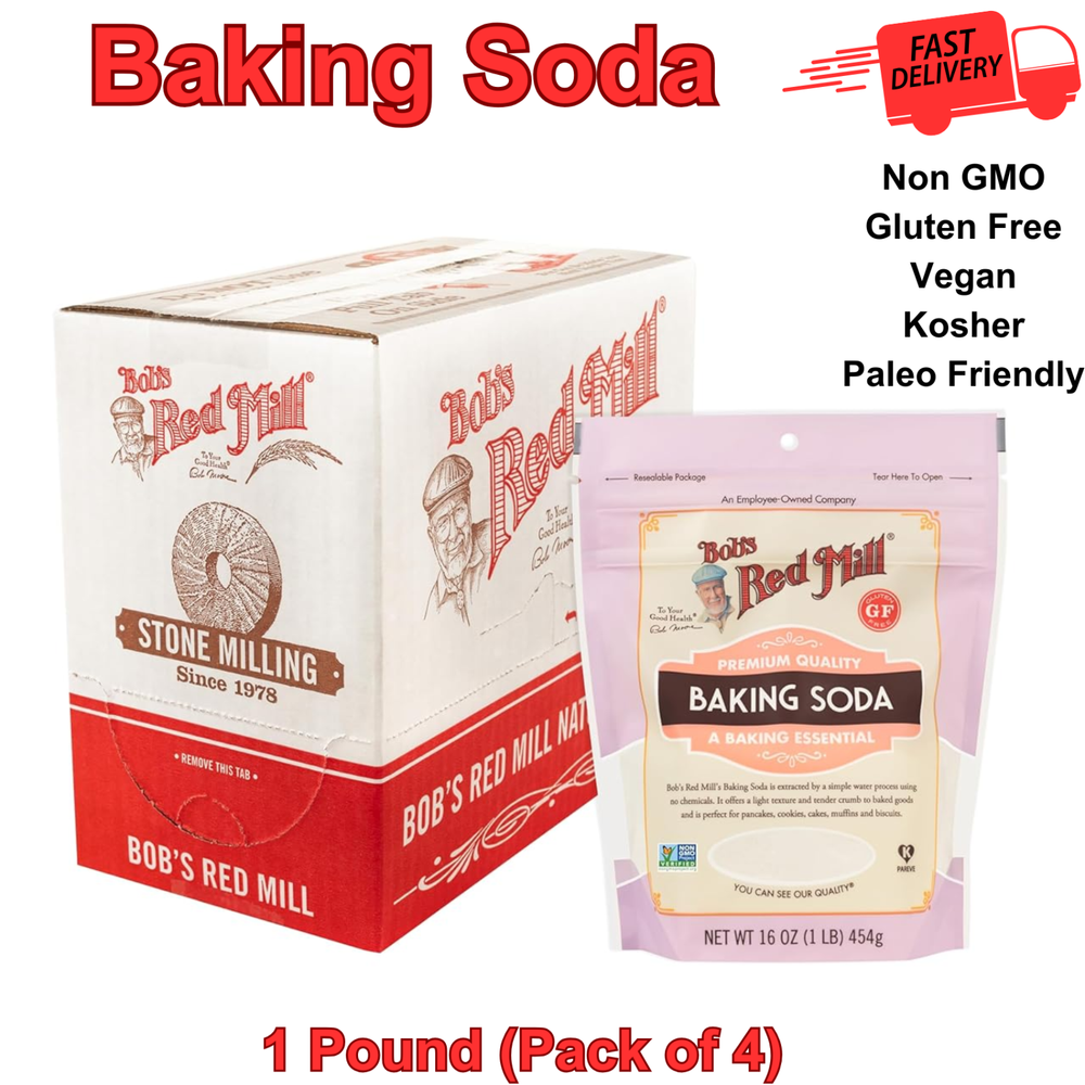 Bobs Red Mill Baking Soda 16 Oz (4 Pack), Non GMO, Gluten Free, Vegan, Kosher