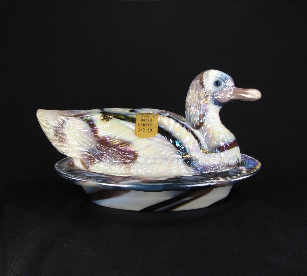 Westmoreland Levay Purple Slag Carnival Glass Duck Covered Dish 1978
