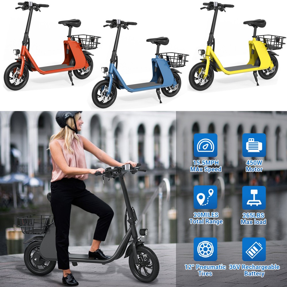 Adult Foldable Electric Bike Electric Scooter w/Seat Ebike 450W UL2849 Certified