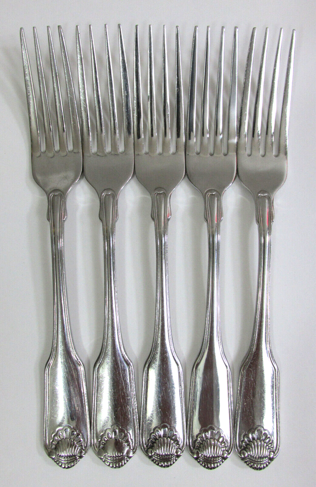 Oneida Classic Shell Set 5 Dinner Forks Cube Community Stainless Flatware Lot