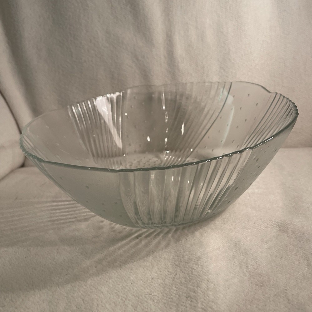 Vintage Libby Harmony Clear Glass Serving Bowl with Pinwheel Floral Pattern 10.2 Inches