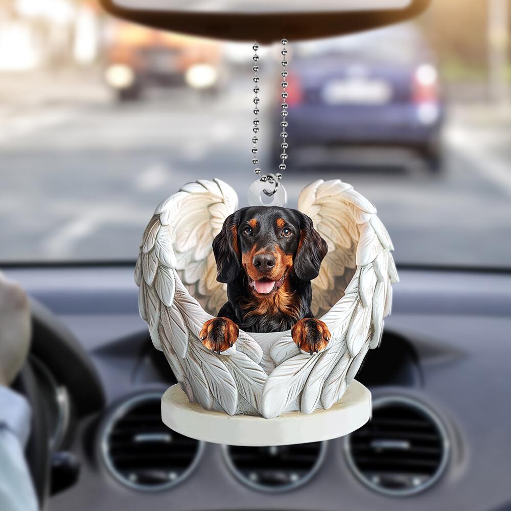 Gordon Setter Dog Peeking Angel Wings Car Ornament  Dog Christmas Ornament Gift