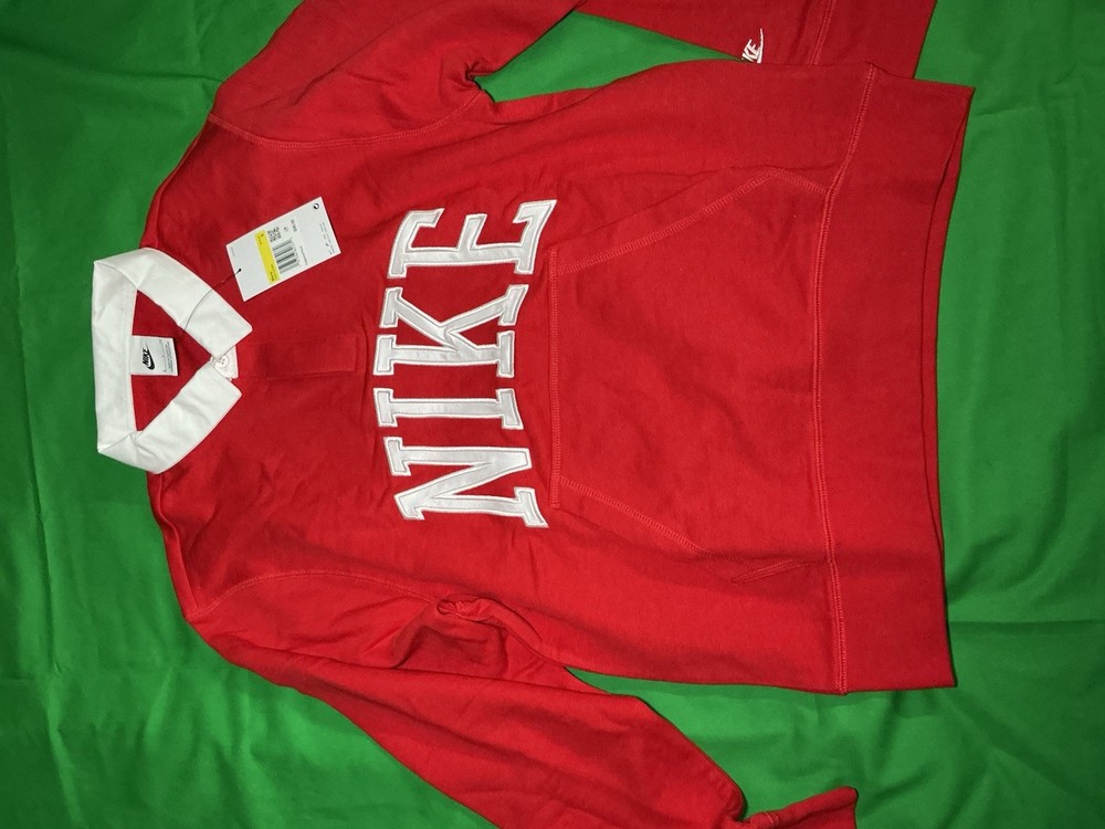 Nike Club Fleece Polo Red Men's Small FN3112-657 Long Sleeve