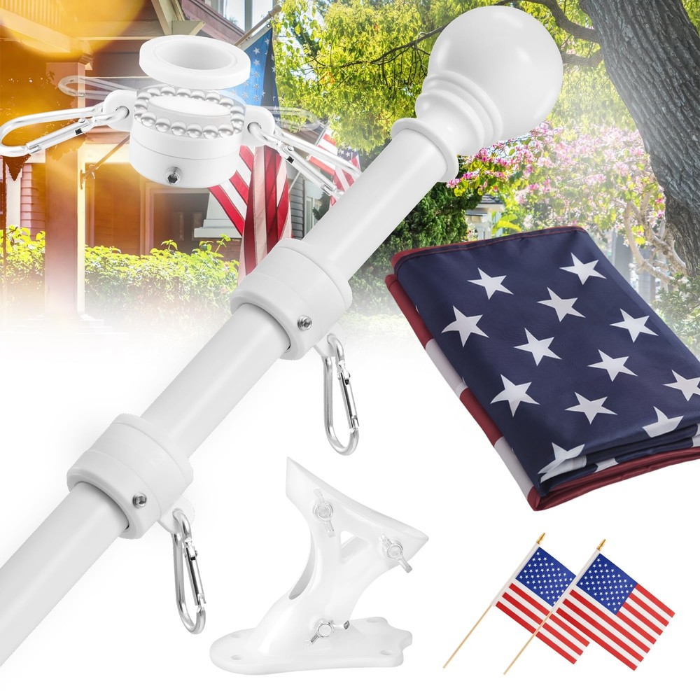 Flag Pole for House-5ft, Flag Pole kit Tangle Free with Holder and a 3x5 Embr...