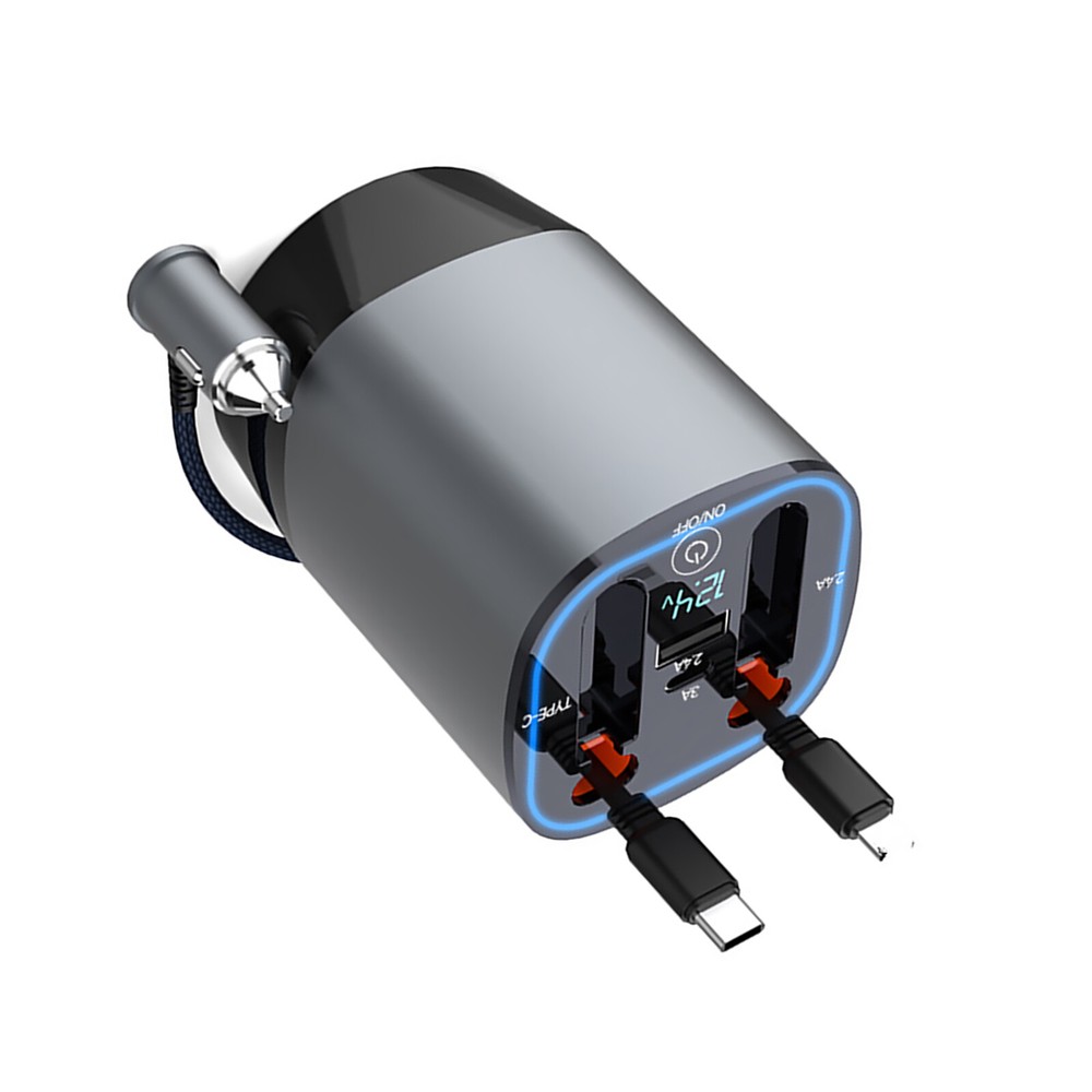 Multifunctional Car Charger with Aromatherapy Storage and 80cm USB-A USB-C Cable