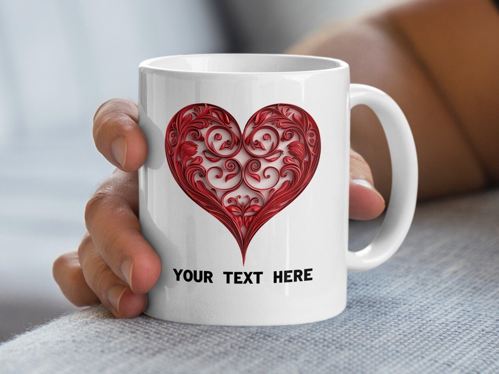 Custom Name Red Floral Heart Mug - Romantic Personalized Coffee Cup Gift