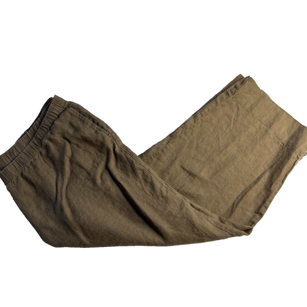 J Jill Love Linen Women's Capri Pull On Pants Size 2XL Brown Pockets Comfort