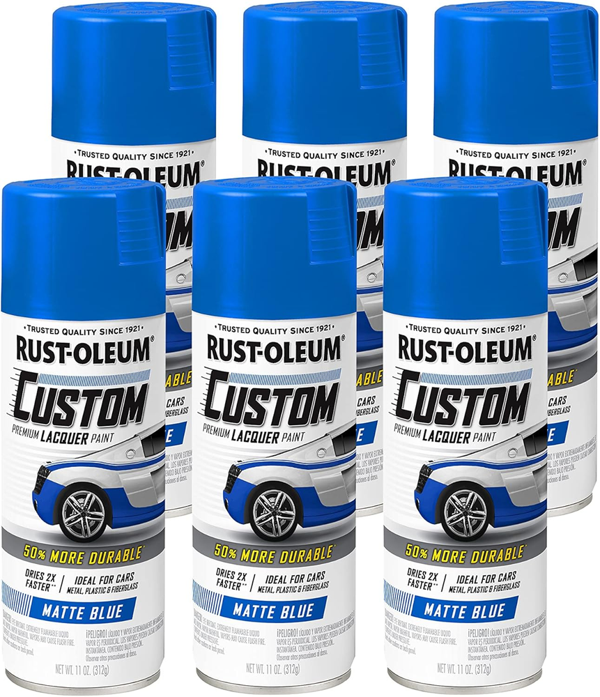 311485-6PK Automotive Custom Lacquer Spray Paint, 11 Oz, Matte Blue, 6 Pack