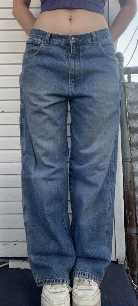 VTG Super Baggy Low Rise Wide Leg Carpenter Jeans Distressed Grungy Skate 34x32