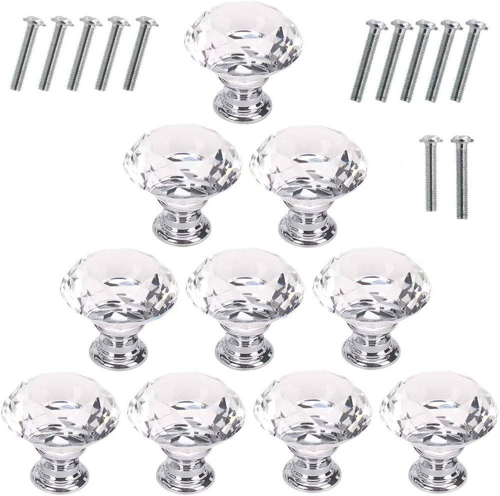 10 Pcs Crystal Glass Cabinet Knobs 30Mm Diamond Shape Drawer Kitchen Ca