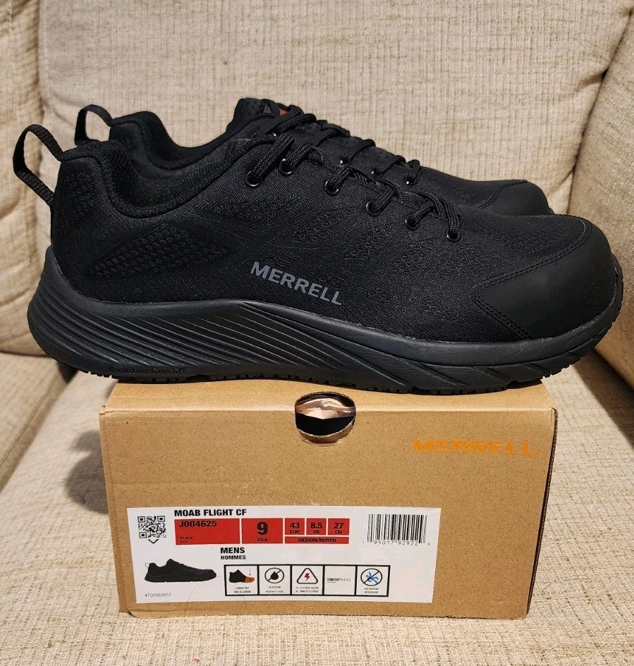 Merrell Moab Flight Carbon Fiber Safety Shoes for Men in Black Mesh J004625