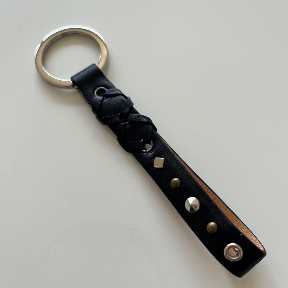 Coach Leather Key Ring with Stud Accents  