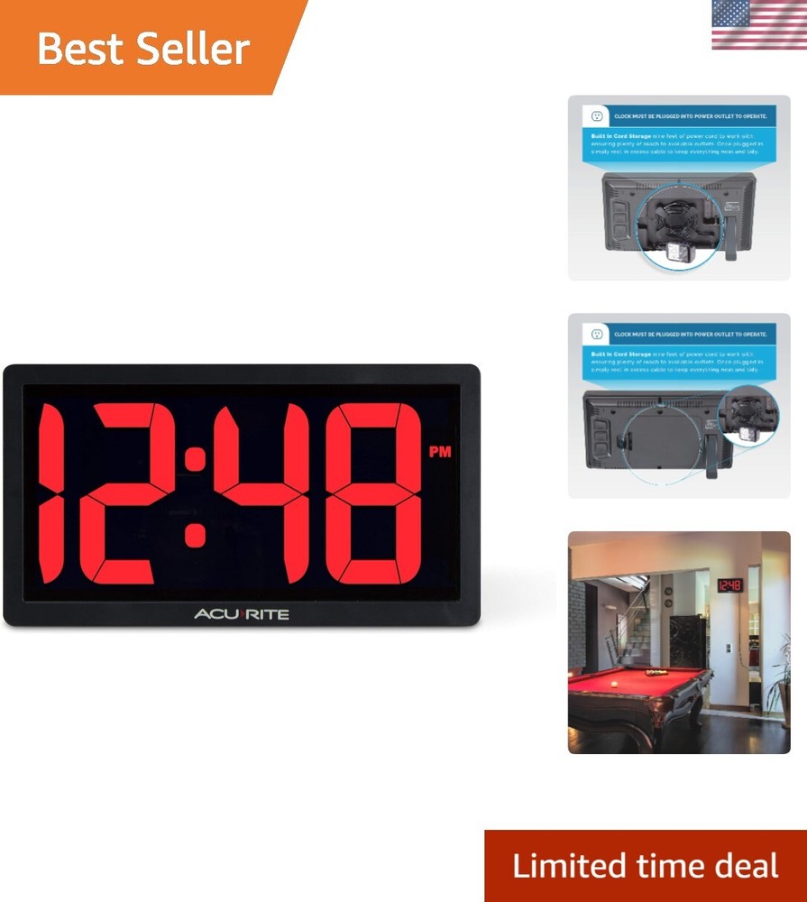 10-inch LED Digital Clock with Auto-Dimming Red Display