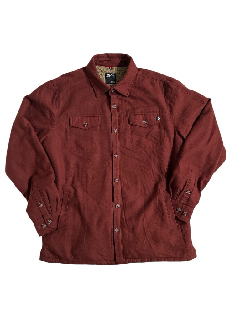 Marmot Ridgefield Sherpa Lined Flannel Shacket Coat Maroon Men's XL EUC