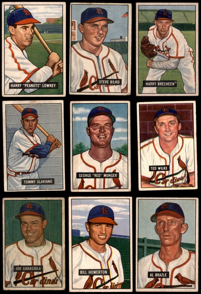 1951 Bowman St Louis Cardinals Partial Team Set 14 of 22 Cards Fair Condition 6909989  