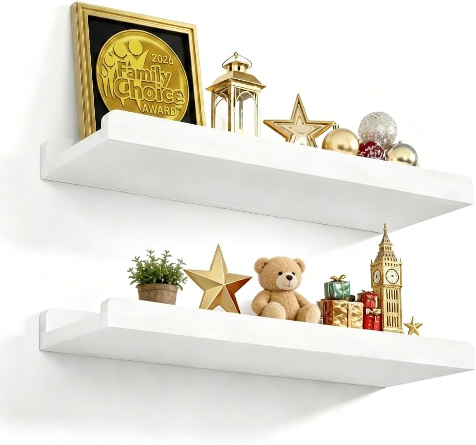 Floating Shelves Wall Mounted Set of 2, 17 Inch Rustic Wood Wall Shelves for Sto