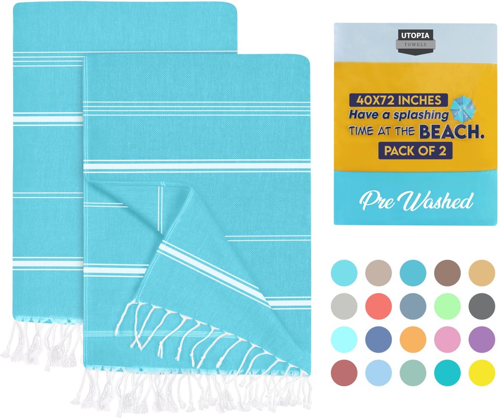 Pack of 2 Oversized 100% Cotton Turkish Beach Towels, 40x72 Inches, Sand-Free