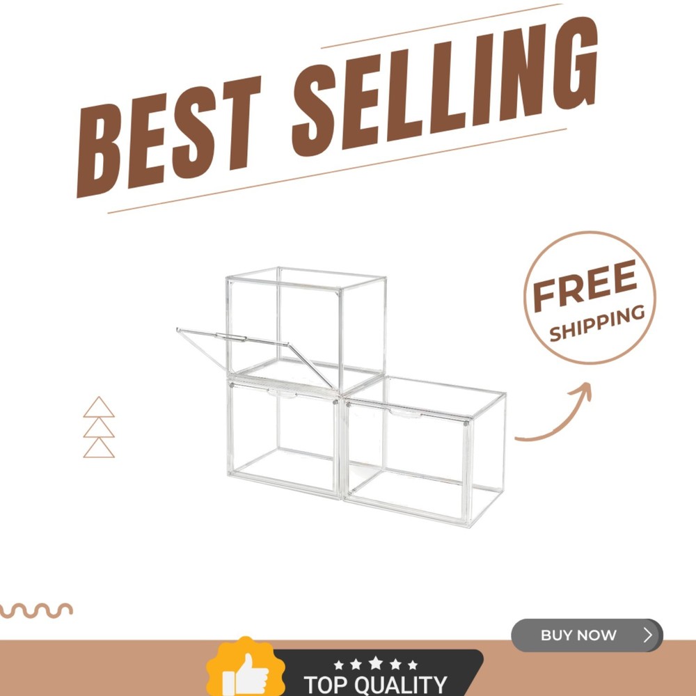 Stackable Magnetic Closure Storage Bins - Set of 3 Clear Cases