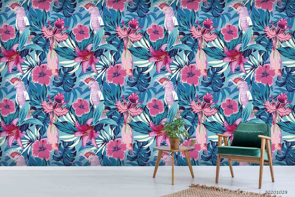 3D Flower Leaf Parrot Pattern Wall Murals Wallpaper Murals Wall Sticker 3