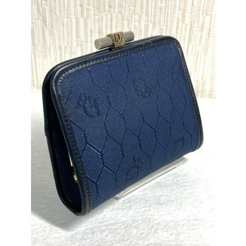 Christian Dior Navy Honeycomb Canvas Leather Compact Wallet with Coin Purse 4212