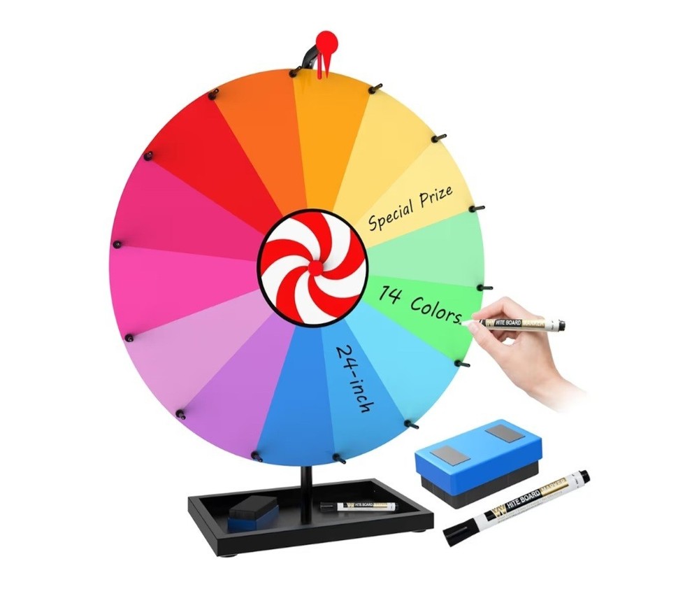 24 Inch Tabletop Spinning Prize Wheel, Spin Doodle Game Spinner, 14 Color Prize