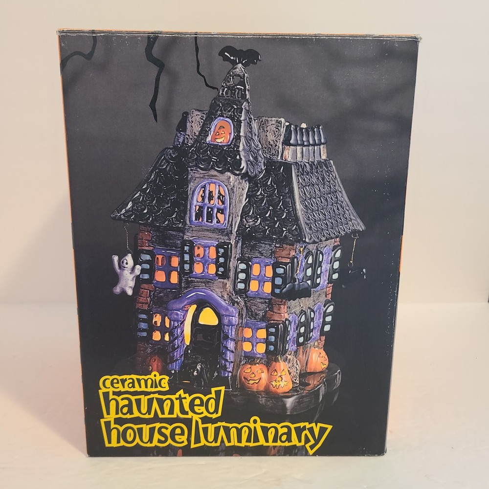 Vintage JC PENNEY Haunted House Ghosts Owl Bats Pumpkins Ceramic Luminary Votive