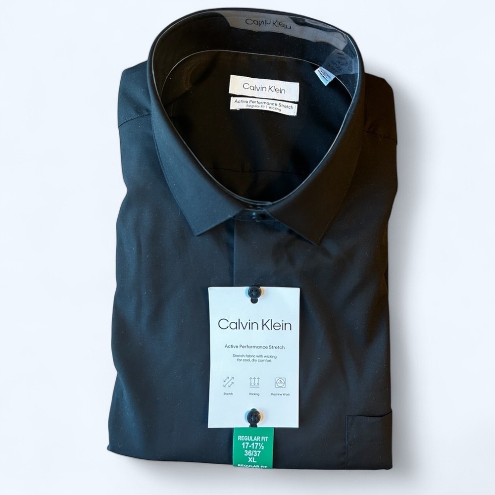 Calvin Klein Men’s Tech Active Stretch Dress Shirt Black Size XL 17/36