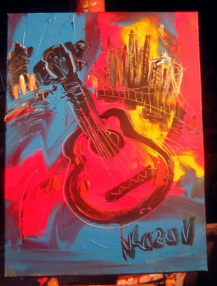 Mark Kazav  GUITAR Abstract Modern CANVAS Original Oil Painting 3Gu45rgvG4