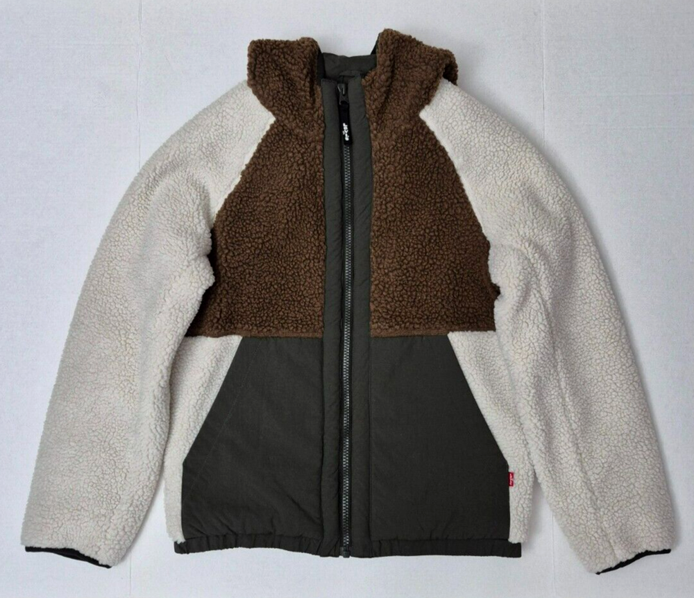 Levi's Men's Jacket Mixed Media Color Block Sherpa Hoody Full Zip Size Small NWT