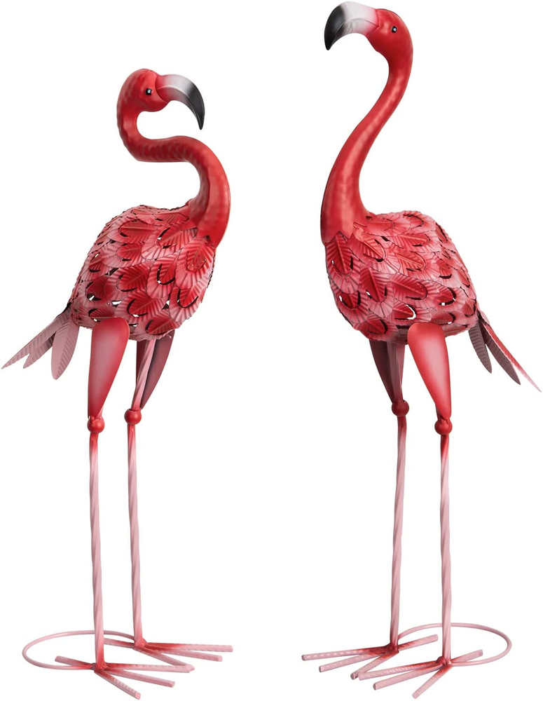 Metal Flamingo Garden Statue - Red Yard Art Outdoor Decoration