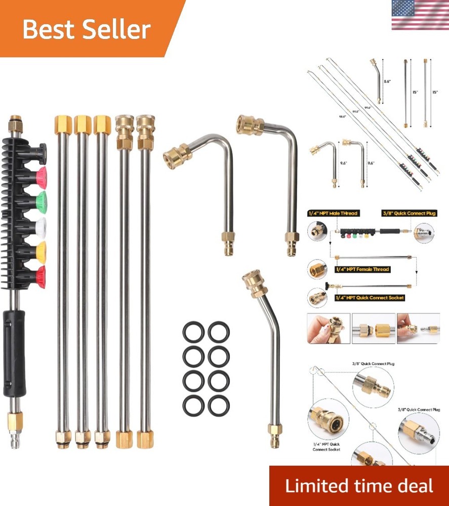 Heavy-Duty 4000 PSI Stainless Steel Pressure Washer Extension Wand Set with 9 Nozzles