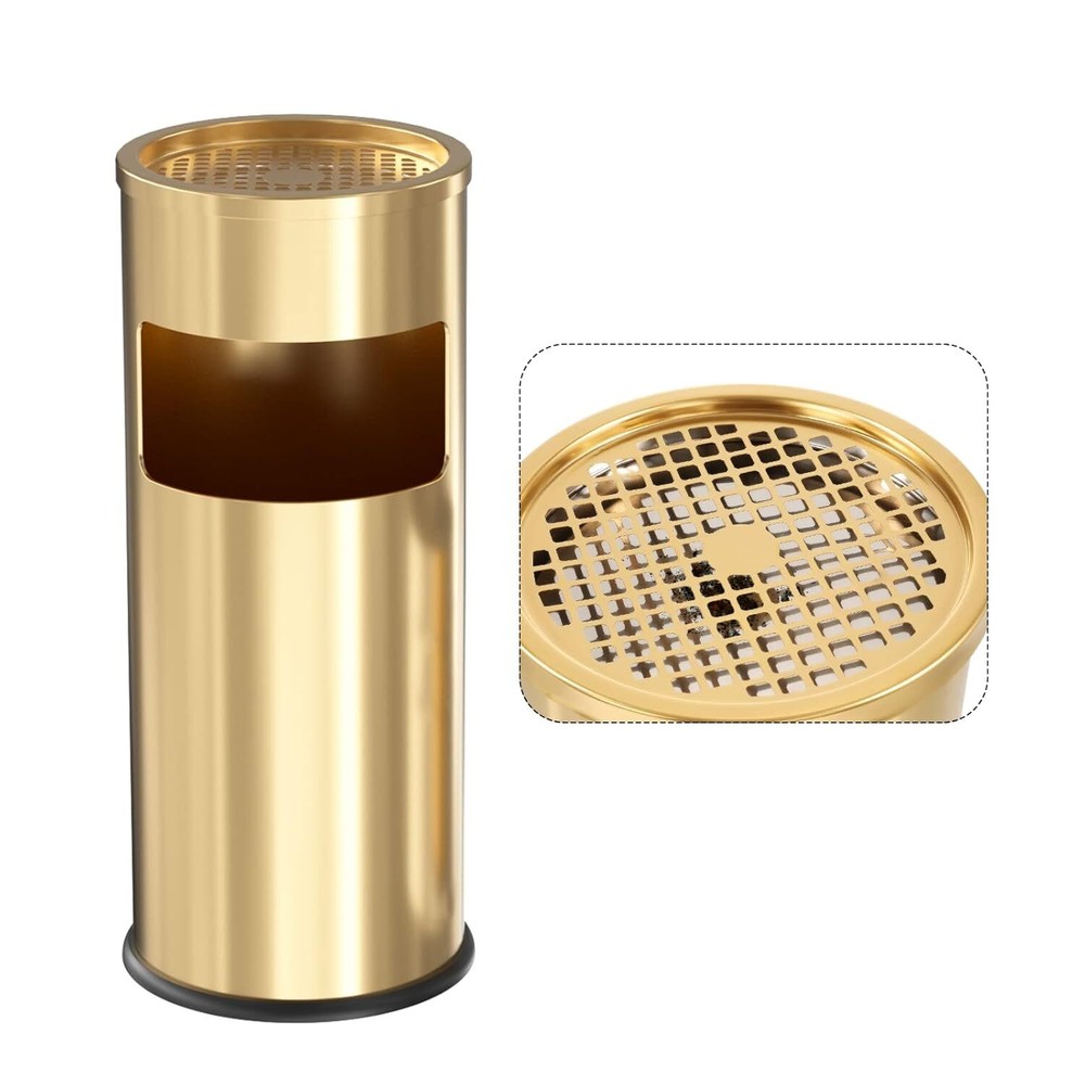Trash Can Outdoor Waste Container Round Stainless Steel Trash Can