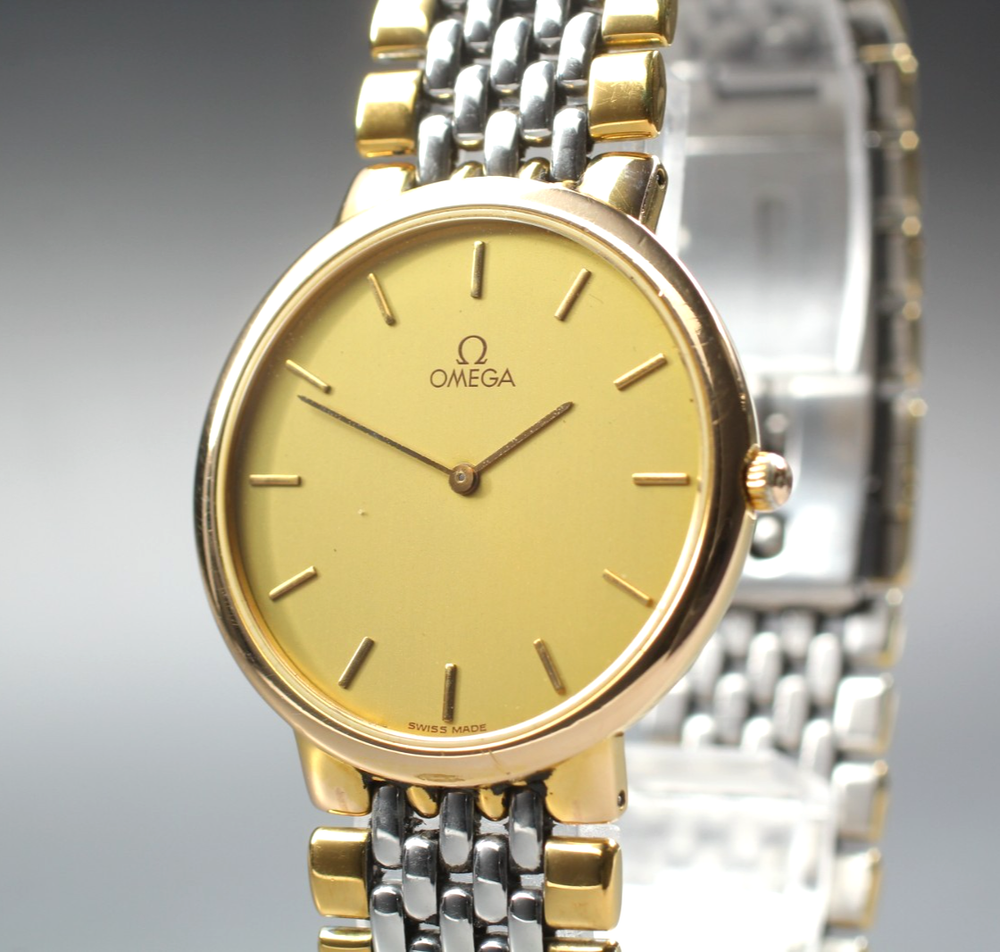 Vintage 1991 [N MINT] OMEGA De Ville Cal.1378 32mm Gold Quartz Mens Watch JAPAN
