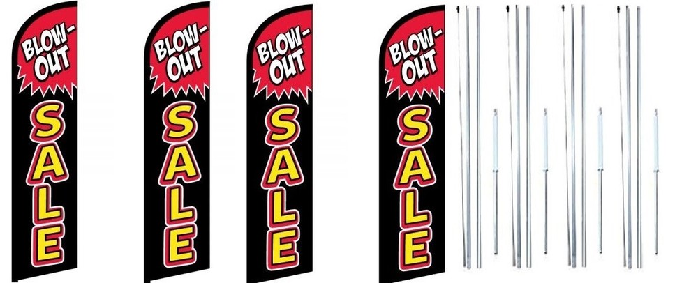 Blow Out Sale Windless Flag With Complete Hybrid Pole set- 4 pack