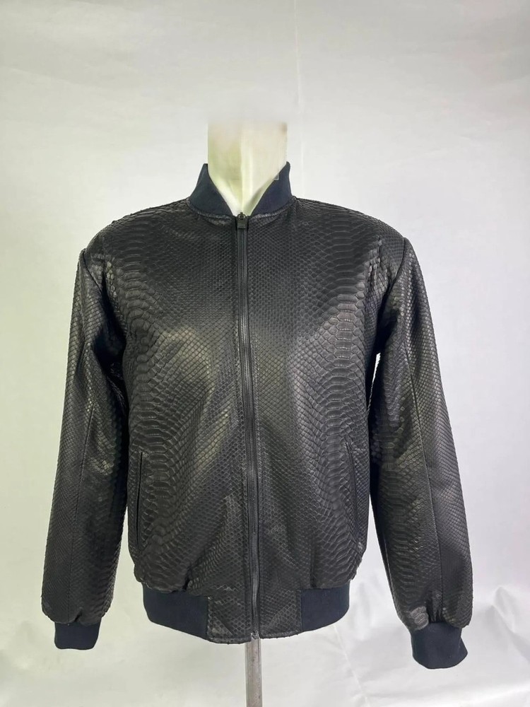 Men's Italian Python Print Snakeskin Leather Bomber Jacket