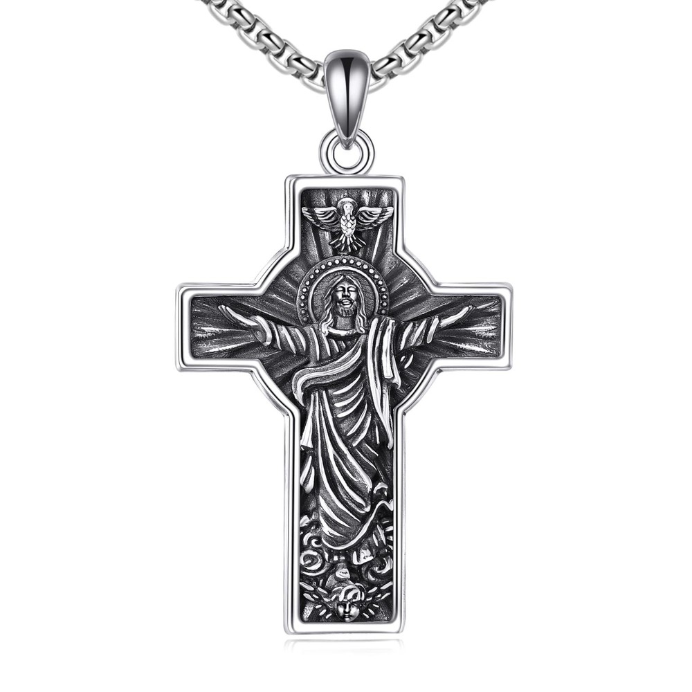 Sterling Silver INRI Crucifix Necklace Jesus Cross Pendant Religious Jewelry Gift