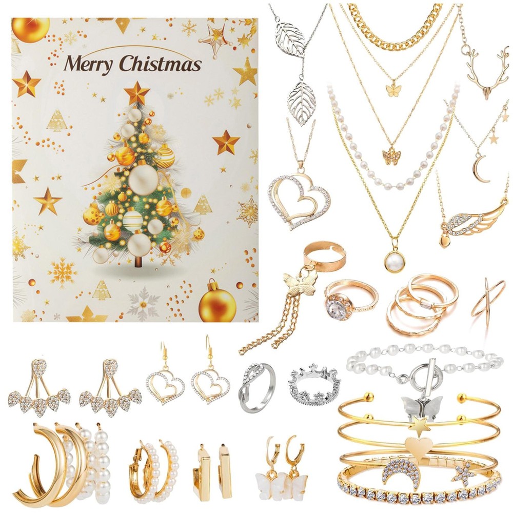 24-Day Christmas Jewelry Advent Calendar Countdown with Festive Accessories