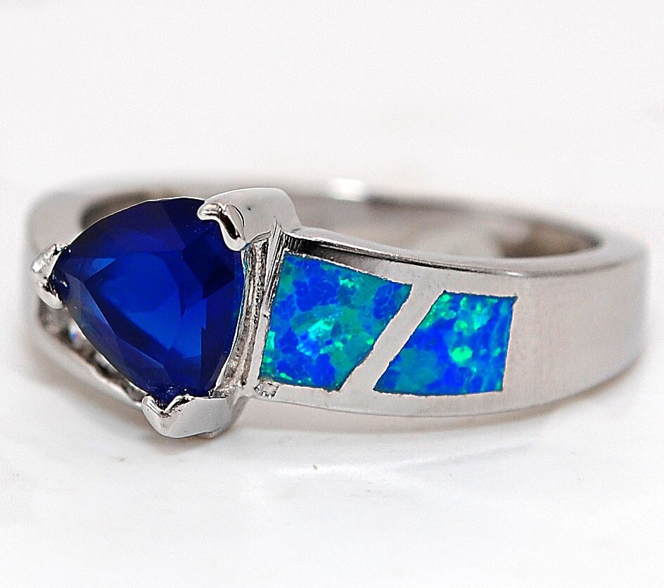 1CT Tanzanite & Australian Opal Inlay Sterling Silver Ring Size 6 BA2