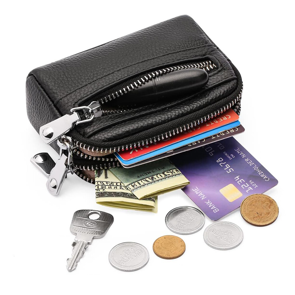 Women's Genuine Leather Wristlet Coin Purse with Double Zip Closure