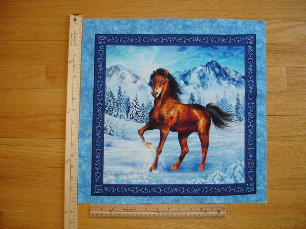 Horse Alone Mountains Trees Snow  (C)  Cotton Quilt Fabric Block 15
