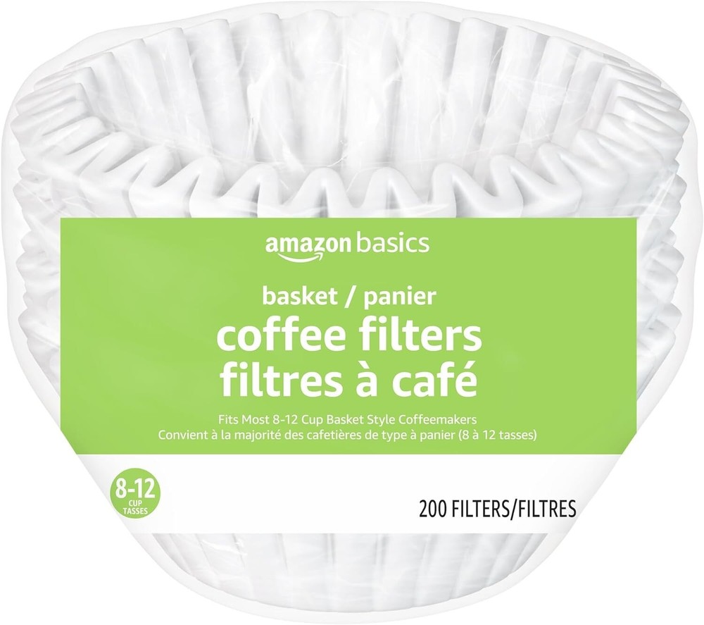Amazon Basics Basket Coffee Filters for 8-12 Cup Makers, White, 200 count PaCK