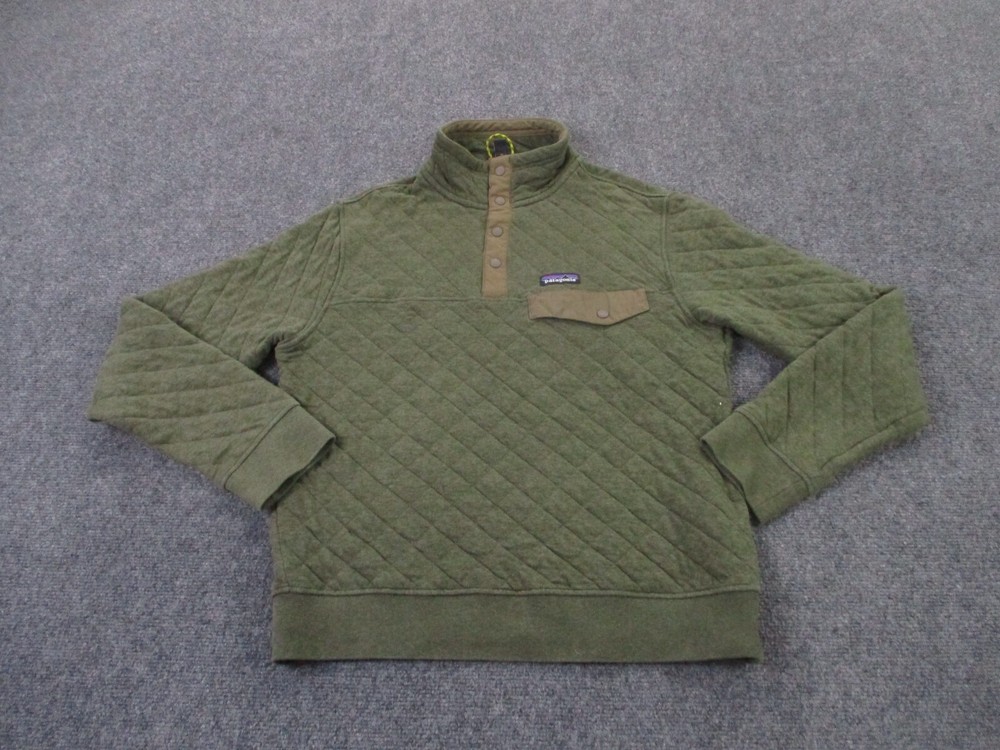 Patagonia Mens XS Green Quilted Snap-T Fleece Jacket Logo Outdoor Cotton Jumper