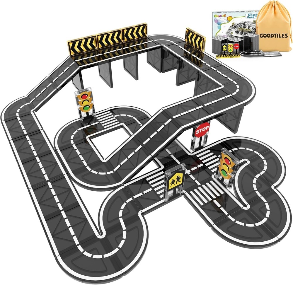 Magnetic Tiles Road Expansion Set, STEM Building Blocks for Kids...