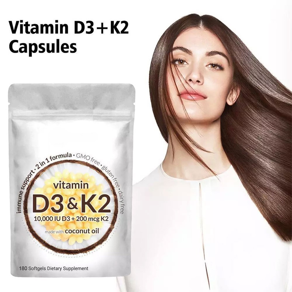 High Potency Vitamin D3 K2 Softgels - 10000 IU for Bone & Heart Health Support