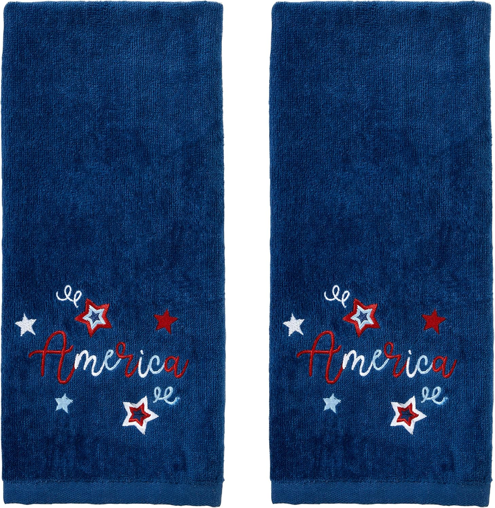 Patriotic Navy 4th of July America Script Hand Towel Set