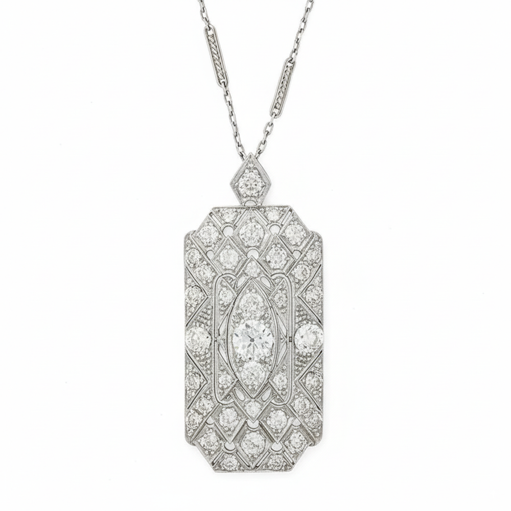 Vintage Art Deco Wedding Antique Pendant 925 Silver 1.68 CT Round Cut CZ Stone