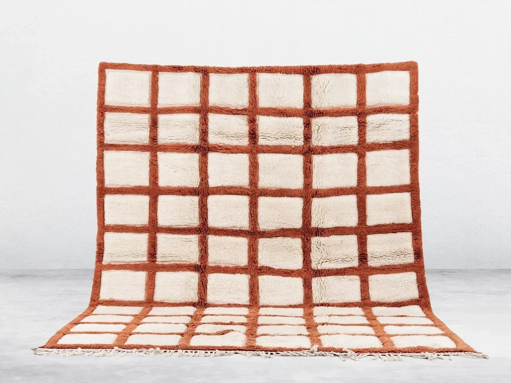 Handwoven Moroccan Berber Beni Ourain Wool Rug Color Brown Cream Carpet Area Rug