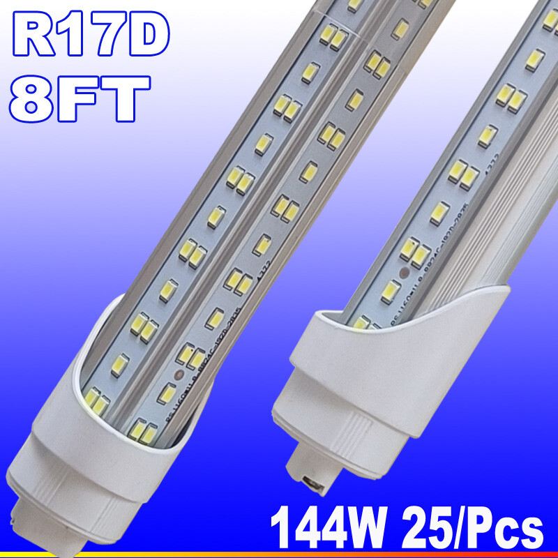 8ft T8 LED Shop Light 144W 6500K 18000lm 25-Pack R17D HO Tube Bulbs