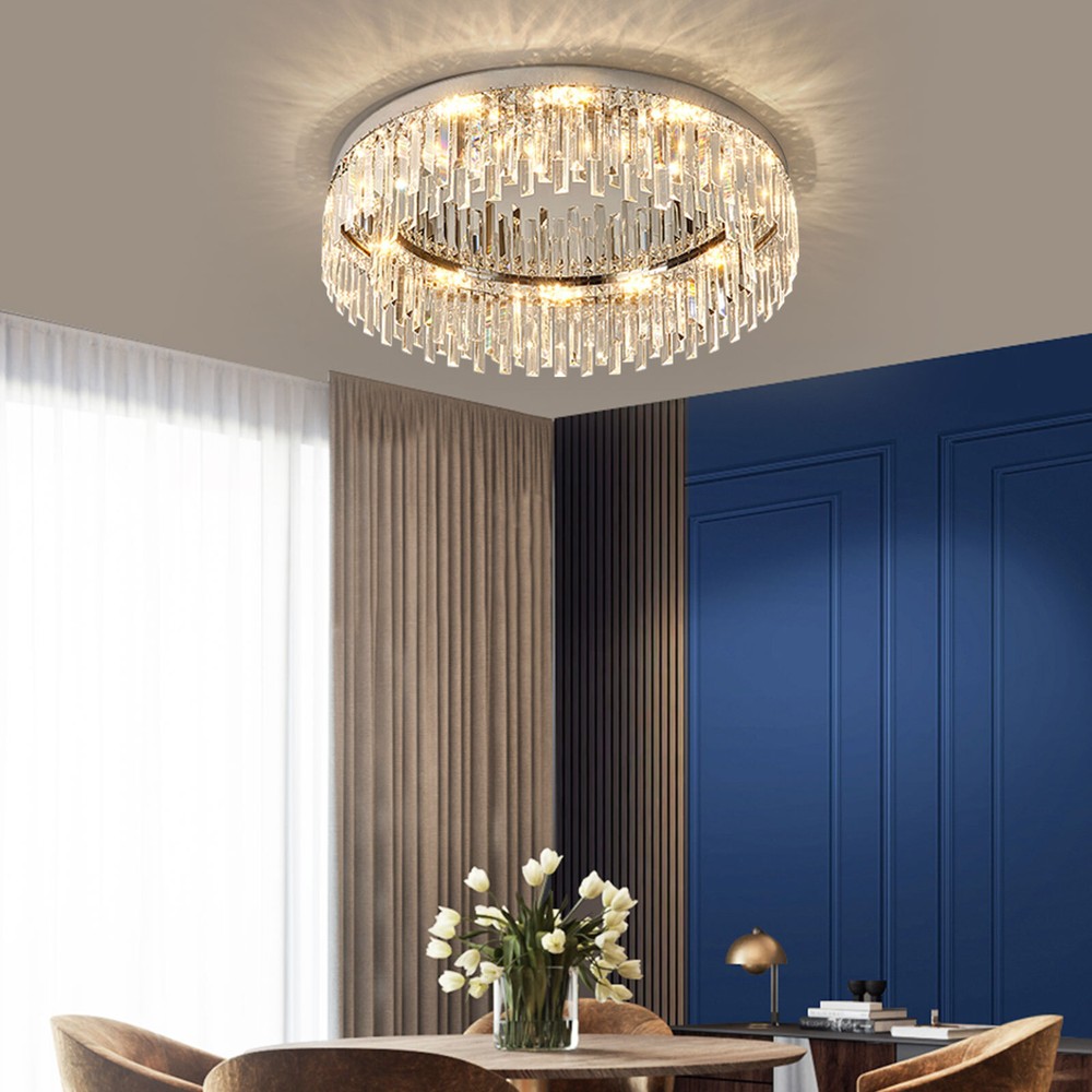 Modern Flush Mount Crystal Chandelier LED Ceiling-Light Pendant Lamp Fixture 40w