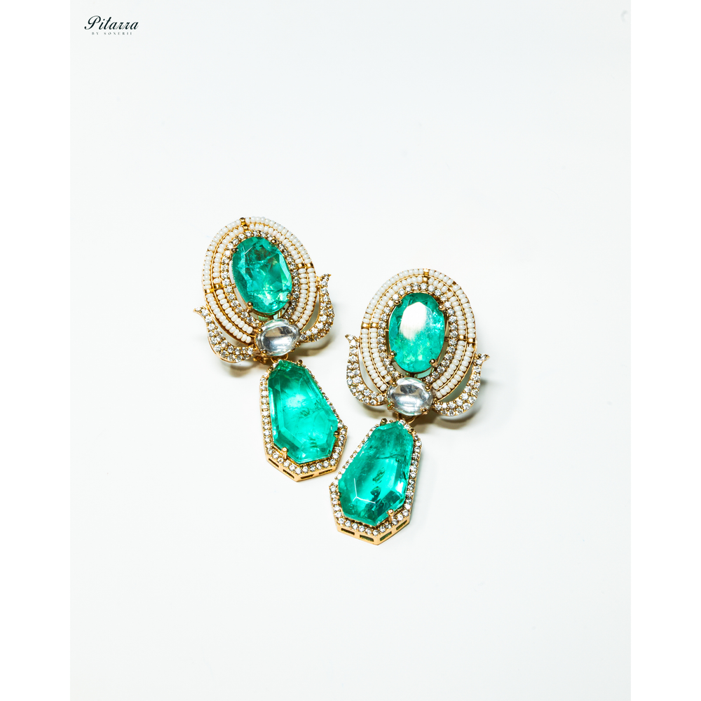 Gold-Plated Zircon Green Dangling Earrings for Women